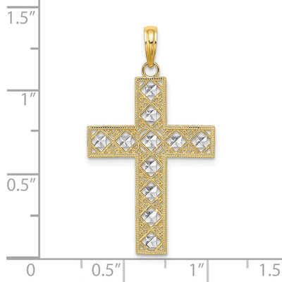 14K W/ Rhodium D/C and Cut-Out Cross Charm, 28.95mm