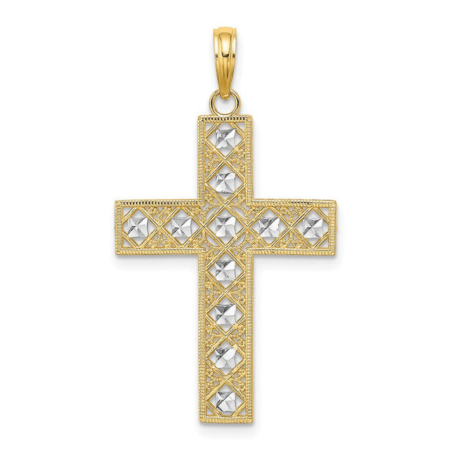 14K W/ Rhodium D/C and Cut-Out Cross Charm, 28.95mm