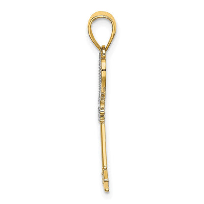 14K w/Rhodium Key w/Heart Charm