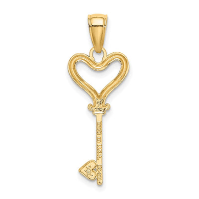 14K w/Rhodium Key w/Heart Charm