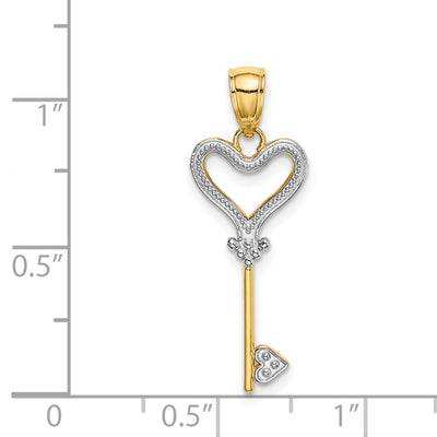 14K w/Rhodium Key w/Heart Charm