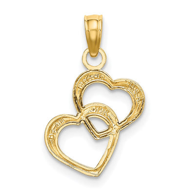 14K w/ Rhodium Polished and Textured Intertwined Hearts Charm