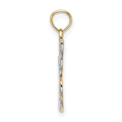 14K w/Rhodium Polished/Textured Cut-Out HOPE Angel Charm