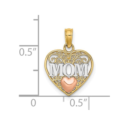 14K Two-tone w/White Rhodium Polished MOM in Heart Pendant