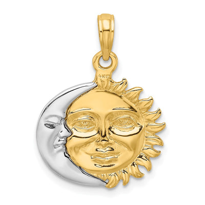 14K Two-Tone Solid Polished Reversible Sun and Moon Pendant