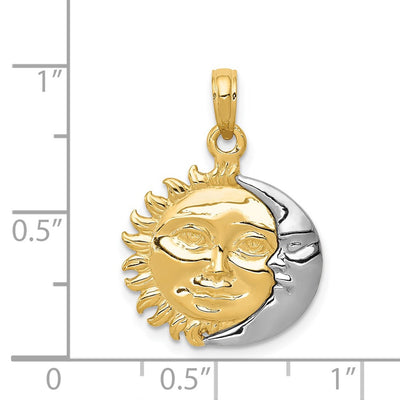 14K Two-Tone Solid Polished Reversible Sun and Moon Pendant