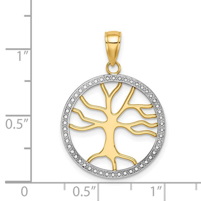 14K w/Rhodium Large Tree of Life Round Frame Charm