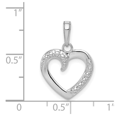 14K White Gold Polished and Textured Heart Pendant