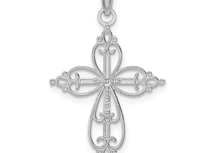 14K White Gold Beaded Cross Charm, 22.75 x 18.5mm