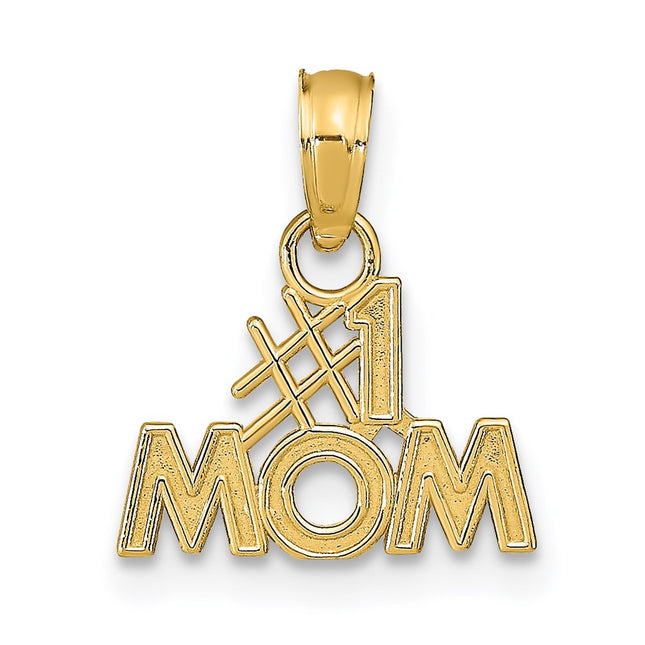 14K Polished #1 Mom Pendant, 12.4 x 14.5mm