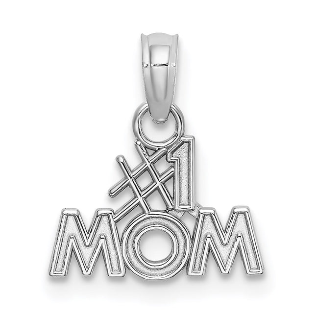 14k White Gold #1 Mom Charm, 12.4 x 14.5mm