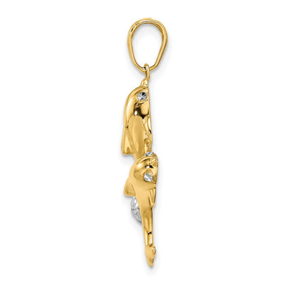 14K with White Rhodium Double Dolphin Pendant