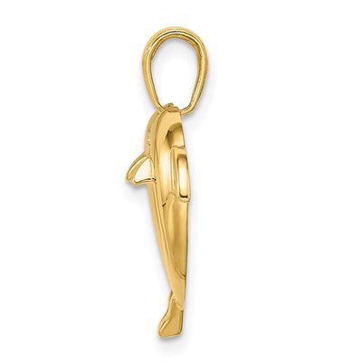 14K w/Rhodium Double Dolphin Heart Pendant