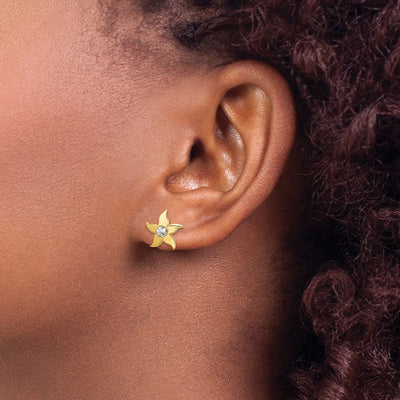 14K w/Rhodium Starfish Post Earrings, 10.67 x 10.67mm