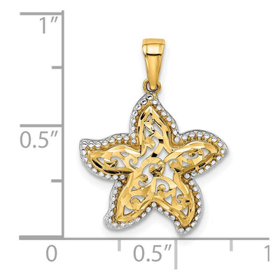 14K with White Rhodium Starfish Pendant, 24.16 x 18.02mm