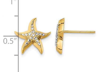 14k w/Rhodium Starfish Post Earrings, 11.9 x 11.9mm