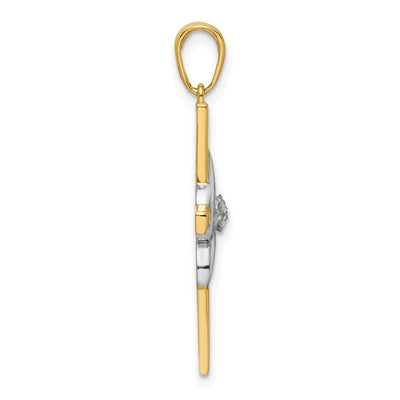 14K w/Rhodium D/C Cross Pendant, 32.39 x 17.47mm