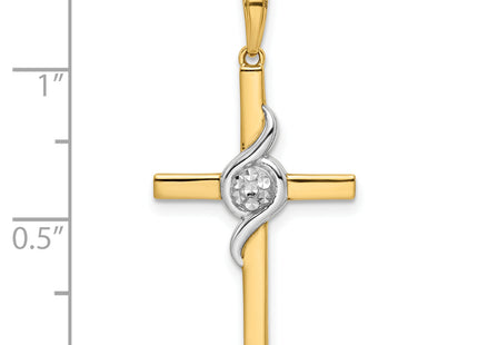 14K w/Rhodium D/C Cross Pendant, 32.39 x 17.47mm