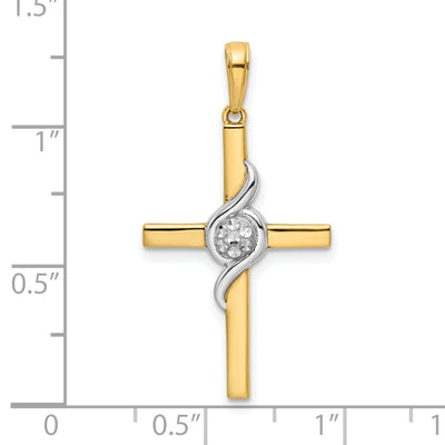 14K w/Rhodium D/C Cross Pendant, 32.39 x 17.47mm
