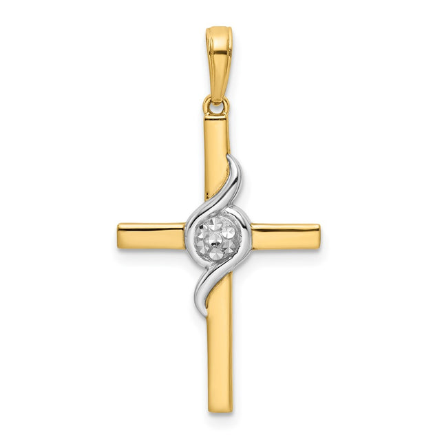 14K w/Rhodium D/C Cross Pendant, 32.39 x 17.47mm