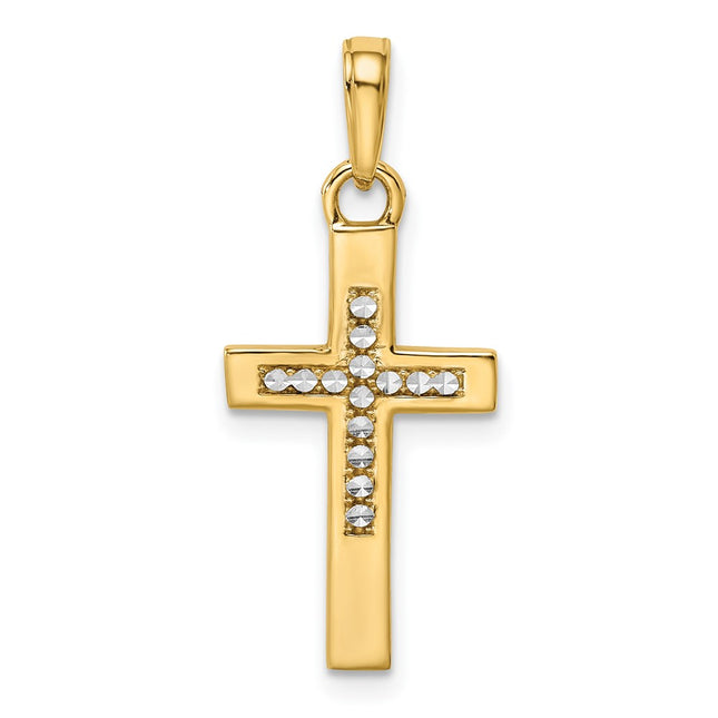14K w/Rhodium D/C Cross Pendant, 28.35 x 12.34mm