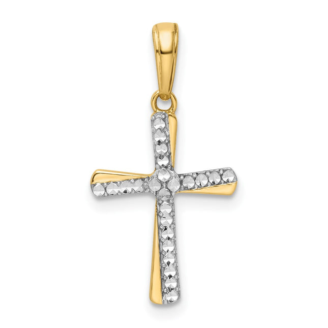 14K w/Rhodium D/C Cross Pendant, 24.41 x 12.82mm