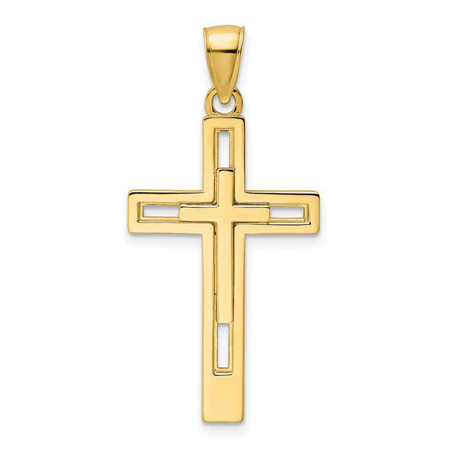14K Polished Double Cross Pendant, 37.7mm