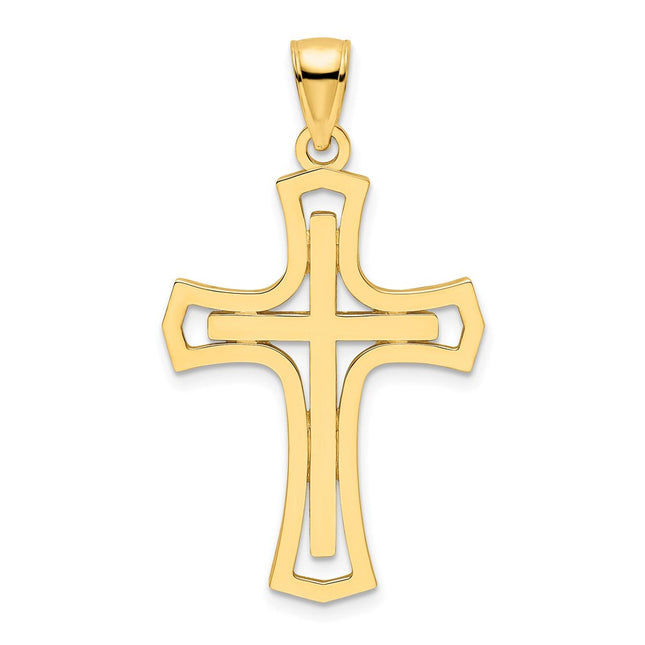 14K Polished Double Cross Pendant, 39mm
