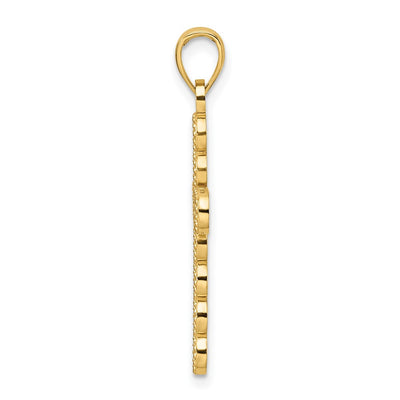14K Polished & Beaded Circles Cross Pendant