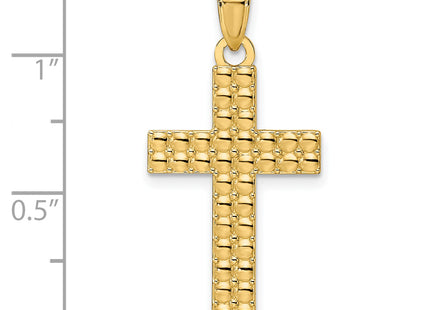 14k Polished Textured Cross Pendant, 33.25 x 16mm