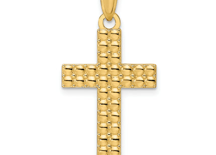 14k Polished Textured Cross Pendant, 33.25 x 16mm