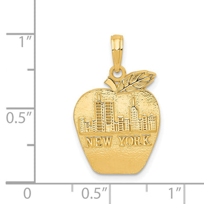 14K Solid NEW YORK Skyline on Small Apple Pendant