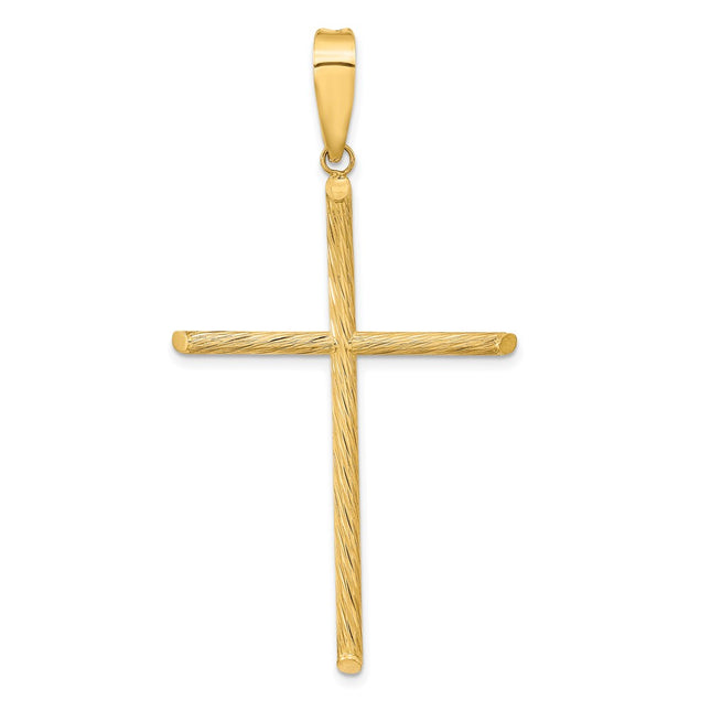 14K Polished & Textured Fancy Cross Pendant, 59.25 x 31.22mm