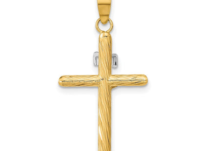 14K w/White Rhod Polished & Textured INRI Crucifix Cross Pendant (Style K9965)