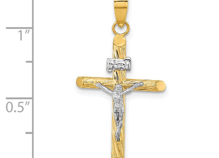 14K w/White Rhod Polished & Textured INRI Crucifix Cross Pendant (Style K9965)