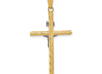 14K w/White Rhod Polished & Textured Inri Crucifix Cross Pendant, 46.45 x 21.9mm