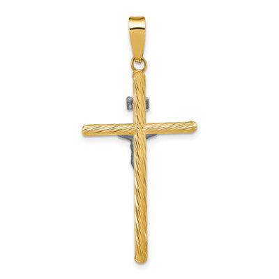 14K w/White Rhod Polished & Textured Inri Crucifix Cross Pendant, 46.45 x 21.9mm