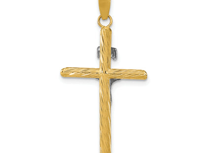 14K w/White Rhod Polished & Textured Inri Crucifix Cross Pendant, 37.6 x 18.85mm
