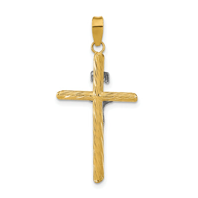 14K w/White Rhod Polished & Textured Inri Crucifix Cross Pendant, 37.6 x 18.85mm