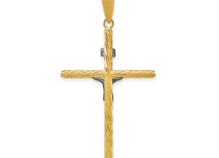 14K w/White Rhod Polished & Textured Inri Crucifix Cross Pendant, 56.8 x 27.8mm