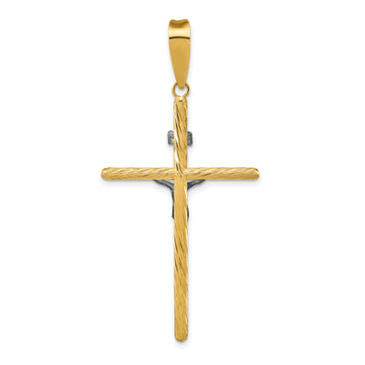 14K w/White Rhod Polished & Textured Inri Crucifix Cross Pendant, 56.8 x 27.8mm
