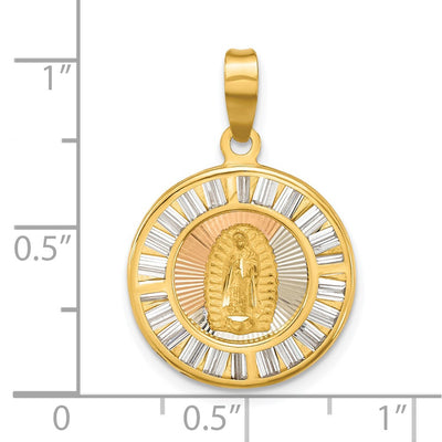 14K Rose and White-plated Polished CZ Baguettes Mary Round Pendant