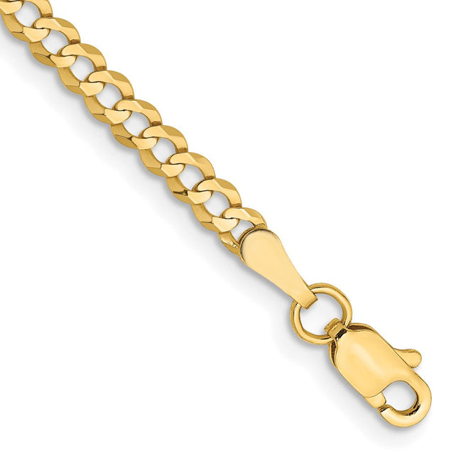 14K Lightweight Flat Cuban with Lobster Clasp Bracelet, 7 x 3.1mm