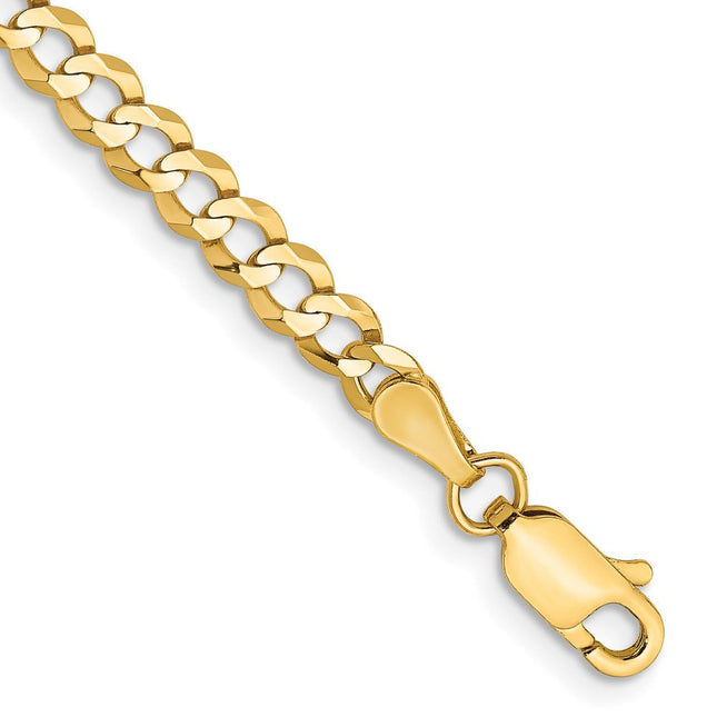 14K Lightweight Flat Cuban with Lobster Clasp Bracelet, 7 x 3.7mm