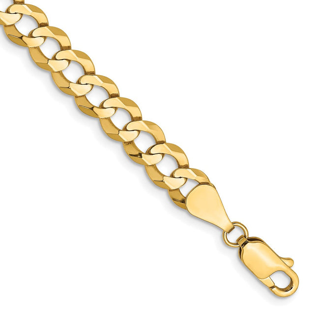 14K Lightweight Flat Cuban with Lobster Clasp Bracelet, 7 x 7.2mm