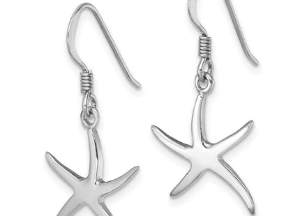 Sterling Silver Rhodium-plated Polished Starfish Dangle Earring (Style LE-022)