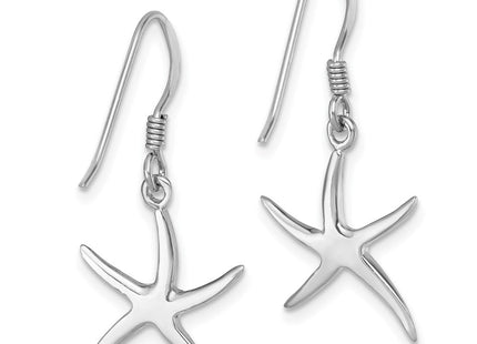 Sterling Silver Rhodium-plated Polished Starfish Dangle Earring (Style LE-022)