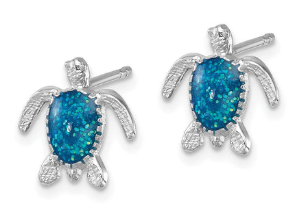 Sterling Silver Rhodium-plated Enameled Polished Turtle Post Earring (Style LE-181)