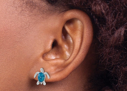 Sterling Silver Rhodium-plated Enameled Polished Turtle Post Earring (Style LE-181)