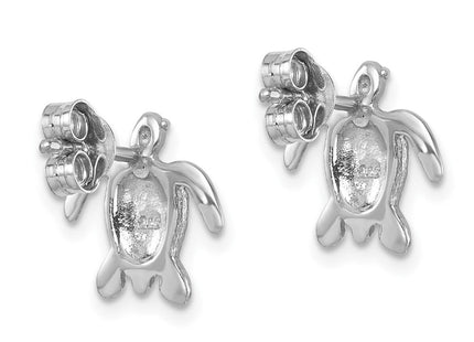 Sterling Silver Rhodium-plated Enameled Polished Turtle Post Earring (Style LE-181)